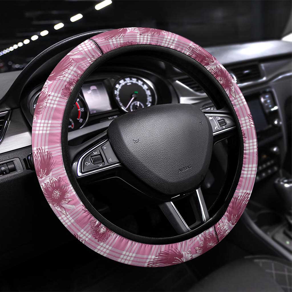 Pink Palaka Hawaii Steering Wheel Cover Hawaiian Lehua Blossoms LT05 Universal Fit Pink - Polynesian Pride