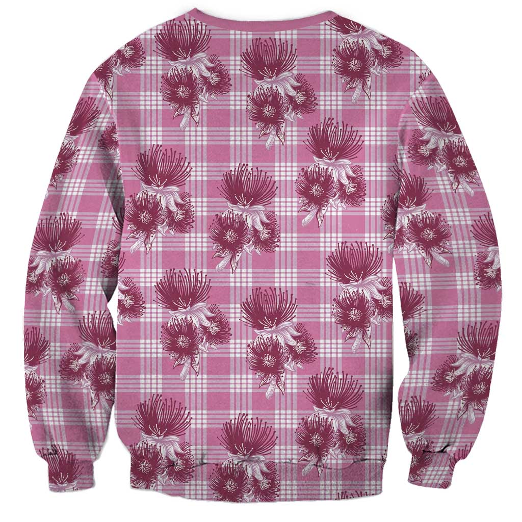 Pink Palaka Hawaii Sweatshirt Hawaiian Lehua Blossoms LT05 - Polynesian Pride