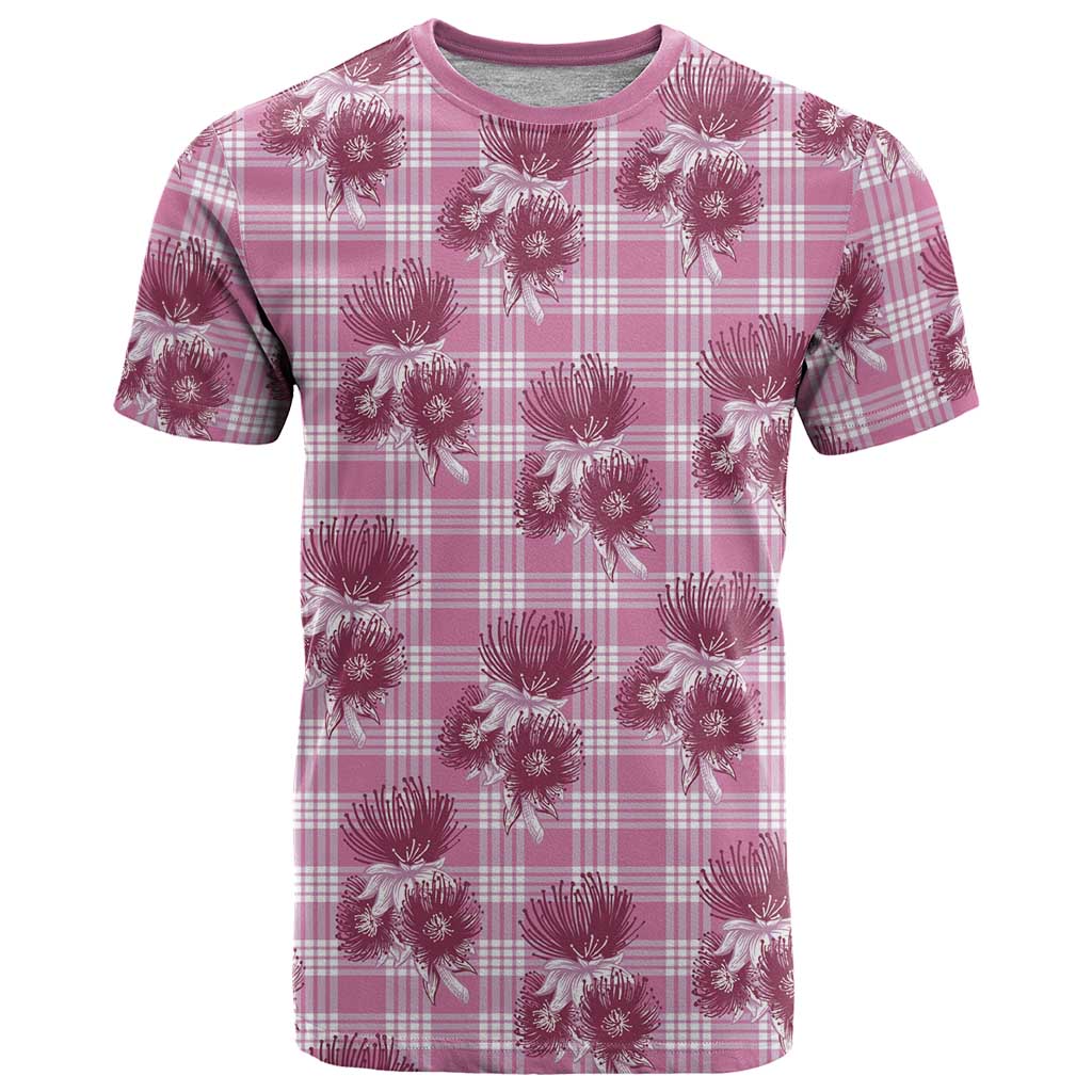 Pink Palaka Hawaii T Shirt Hawaiian Lehua Blossoms LT05 Pink - Polynesian Pride