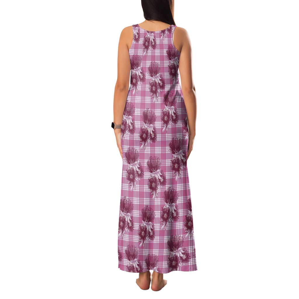 Pink Palaka Hawaii Tank Maxi Dress Hawaiian Lehua Blossoms LT05 - Polynesian Pride