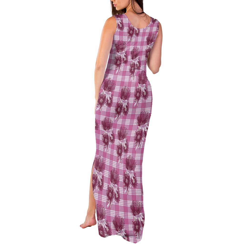 Pink Palaka Hawaii Tank Maxi Dress Hawaiian Lehua Blossoms LT05 - Polynesian Pride
