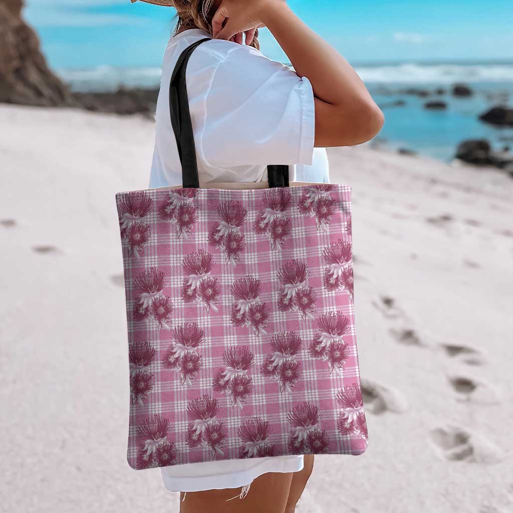Pink Palaka Hawaii Tote Bag Hawaiian Lehua Blossoms LT05 - Polynesian Pride