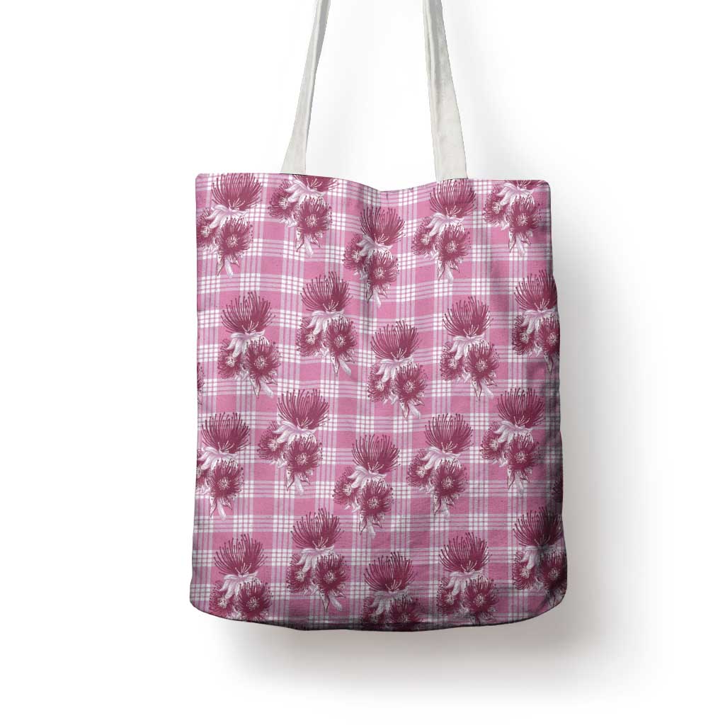Pink Palaka Hawaii Tote Bag Hawaiian Lehua Blossoms LT05 - Polynesian Pride