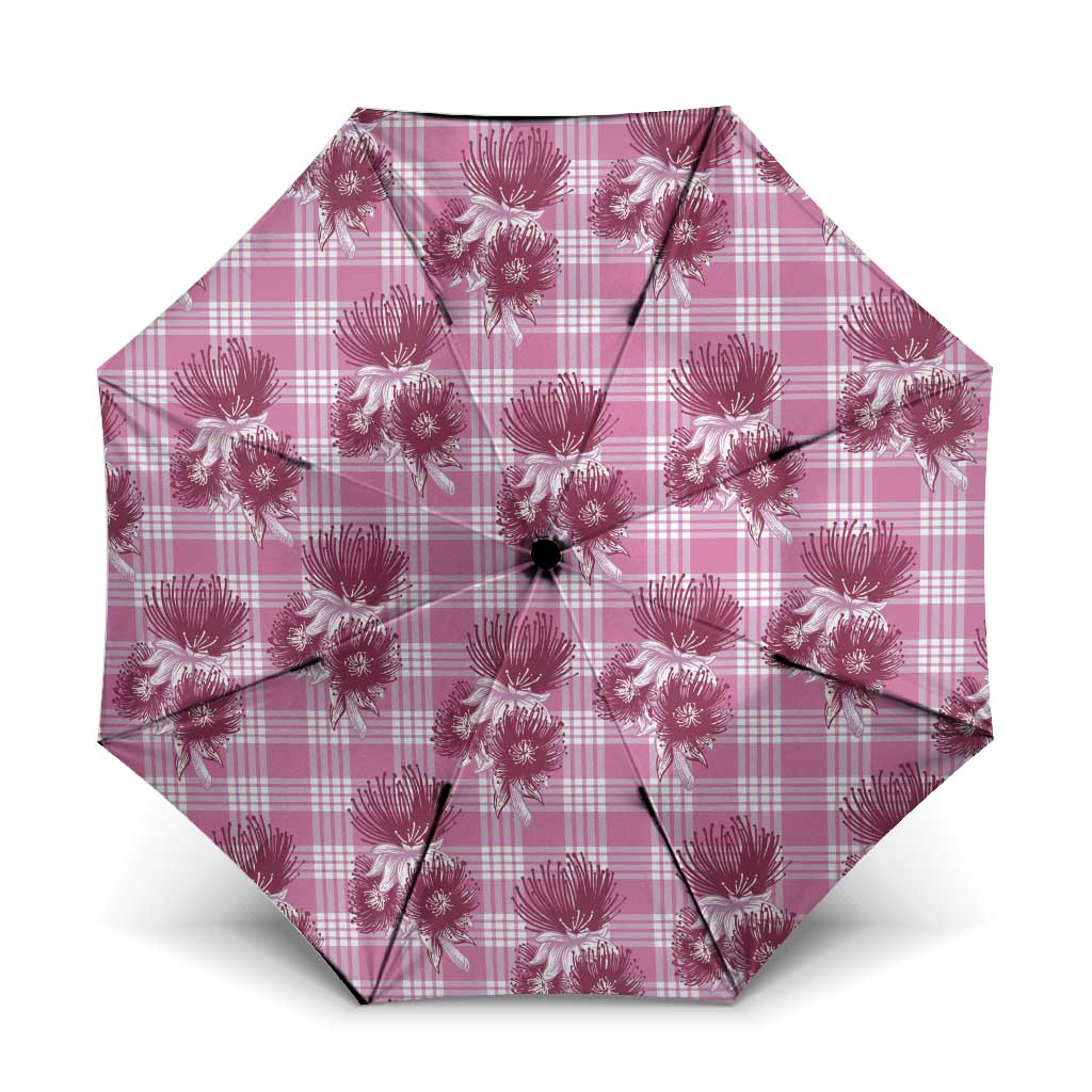Pink Palaka Hawaii Umbrella Hawaiian Lehua Blossoms LT05 One Size Folded 11.42 inch Opened Diameter 37.4 inch Pink - Polynesian Pride