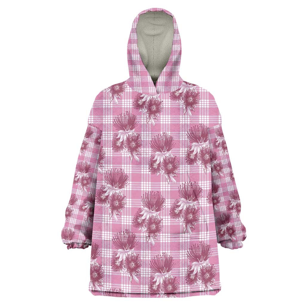 Pink Palaka Hawaii Wearable Blanket Hoodie Hawaiian Lehua Blossoms LT05 One Size Pink - Polynesian Pride