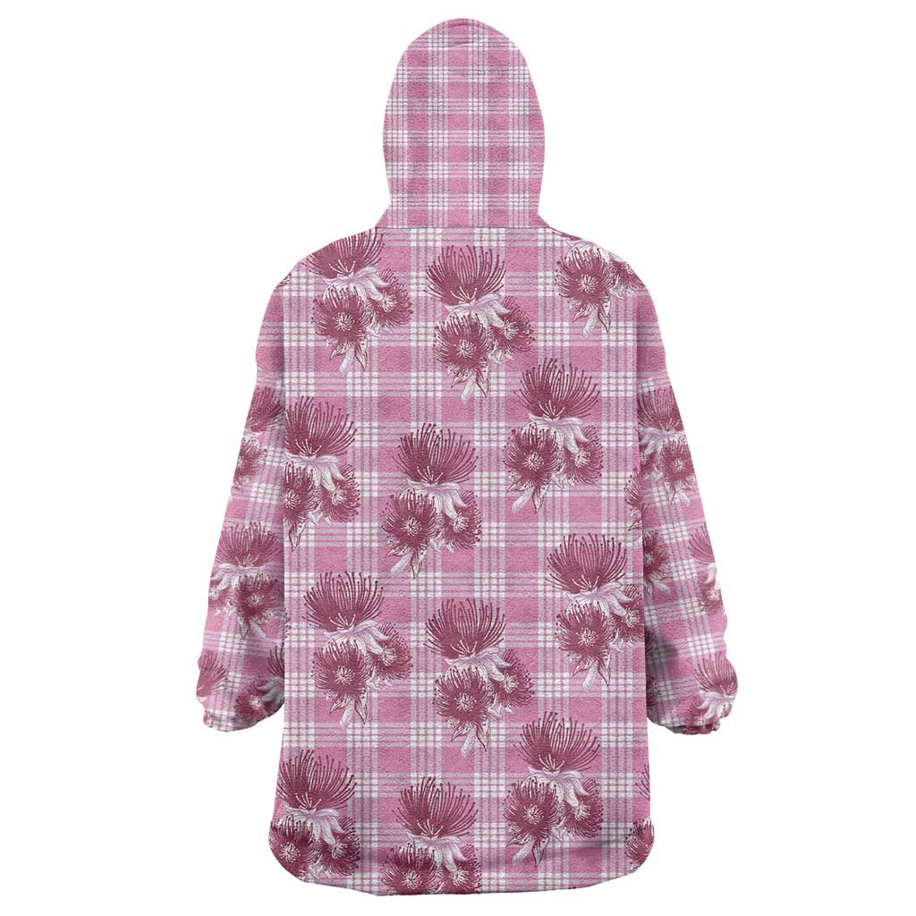Pink Palaka Hawaii Wearable Blanket Hoodie Hawaiian Lehua Blossoms LT05 - Polynesian Pride