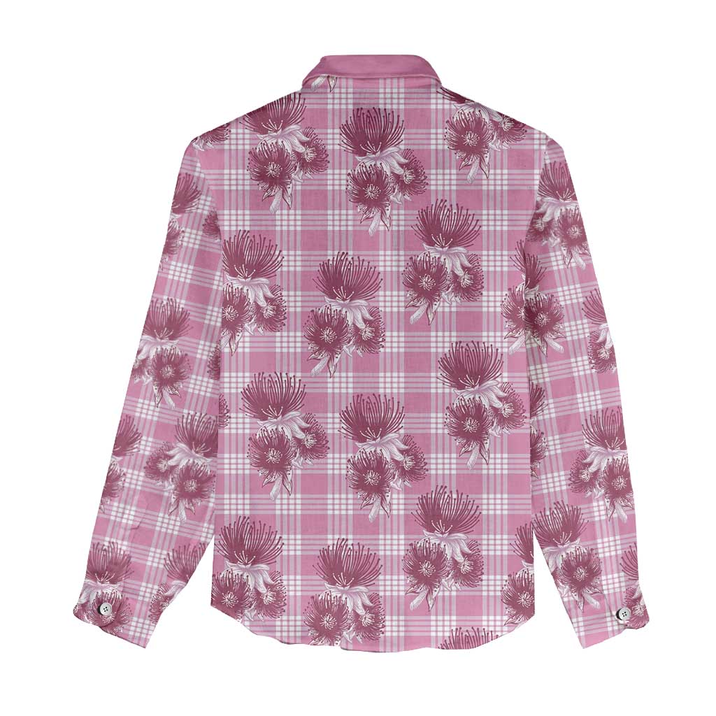 Pink Palaka Hawaii Women Casual Shirt Hawaiian Lehua Blossoms LT05 - Polynesian Pride