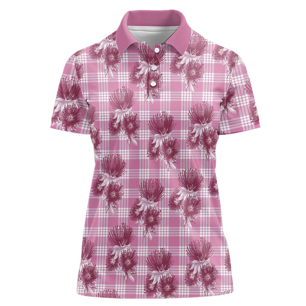 Pink Palaka Hawaii Women Polo Shirt Hawaiian Lehua Blossoms LT05 Female Pink - Polynesian Pride