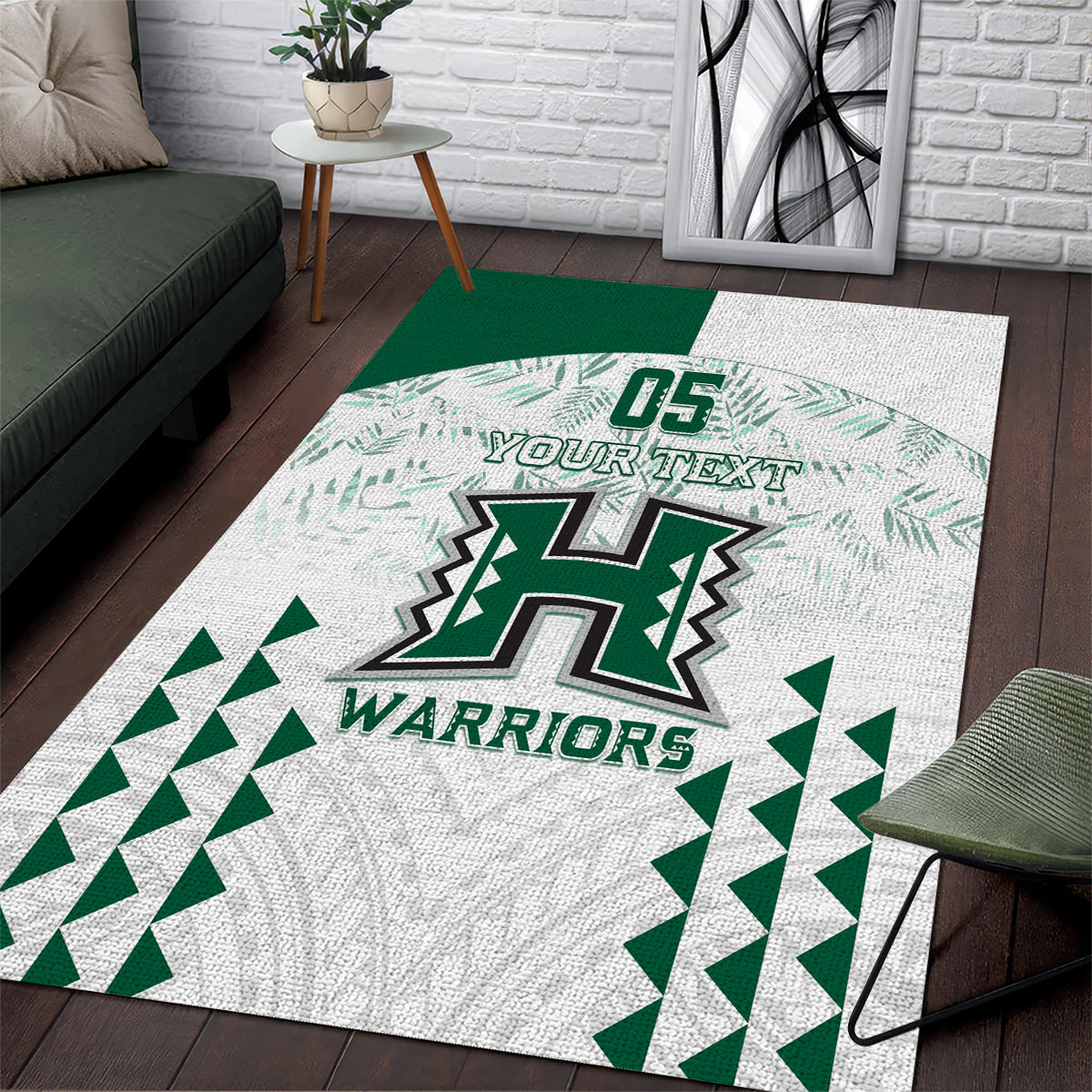 Custom Hawaii Football Area Rug Rainbow Warriors Kakau Pattern LT05 White - Polynesian Pride