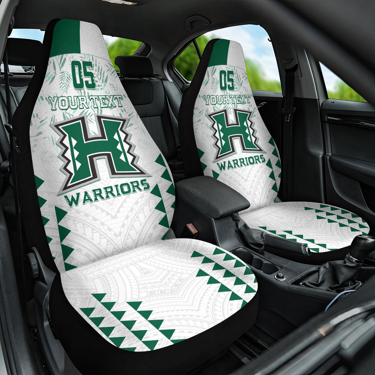 Custom Hawaii Football Car Seat Cover Rainbow Warriors Kakau Pattern LT05 One Size White - Polynesian Pride