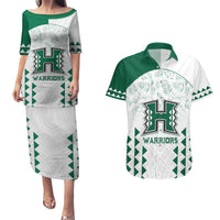 Custom Hawaii Football Couples Matching Puletasi and Hawaiian Shirt Rainbow Warriors Kakau Pattern LT05 White - Polynesian Pride