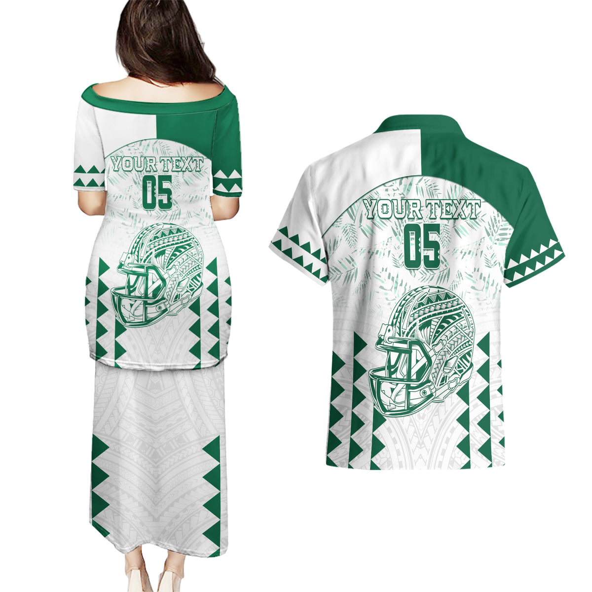 Custom Hawaii Football Couples Matching Puletasi and Hawaiian Shirt Rainbow Warriors Kakau Pattern LT05 - Polynesian Pride