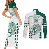 Custom Hawaii Football Couples Matching Short Sleeve Bodycon Dress and Long Sleeve Button Shirt Rainbow Warriors Kakau Pattern LT05 - Polynesian Pride