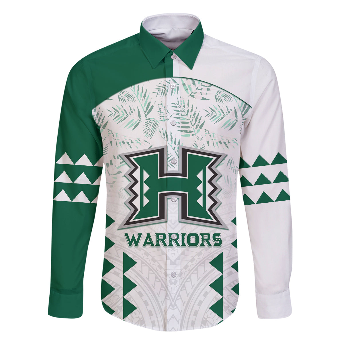 Custom Hawaii Football Family Matching Long Sleeve Bodycon Dress and Hawaiian Shirt Rainbow Warriors Kakau Pattern LT05 Dad's Shirt - Long Sleeve White - Polynesian Pride