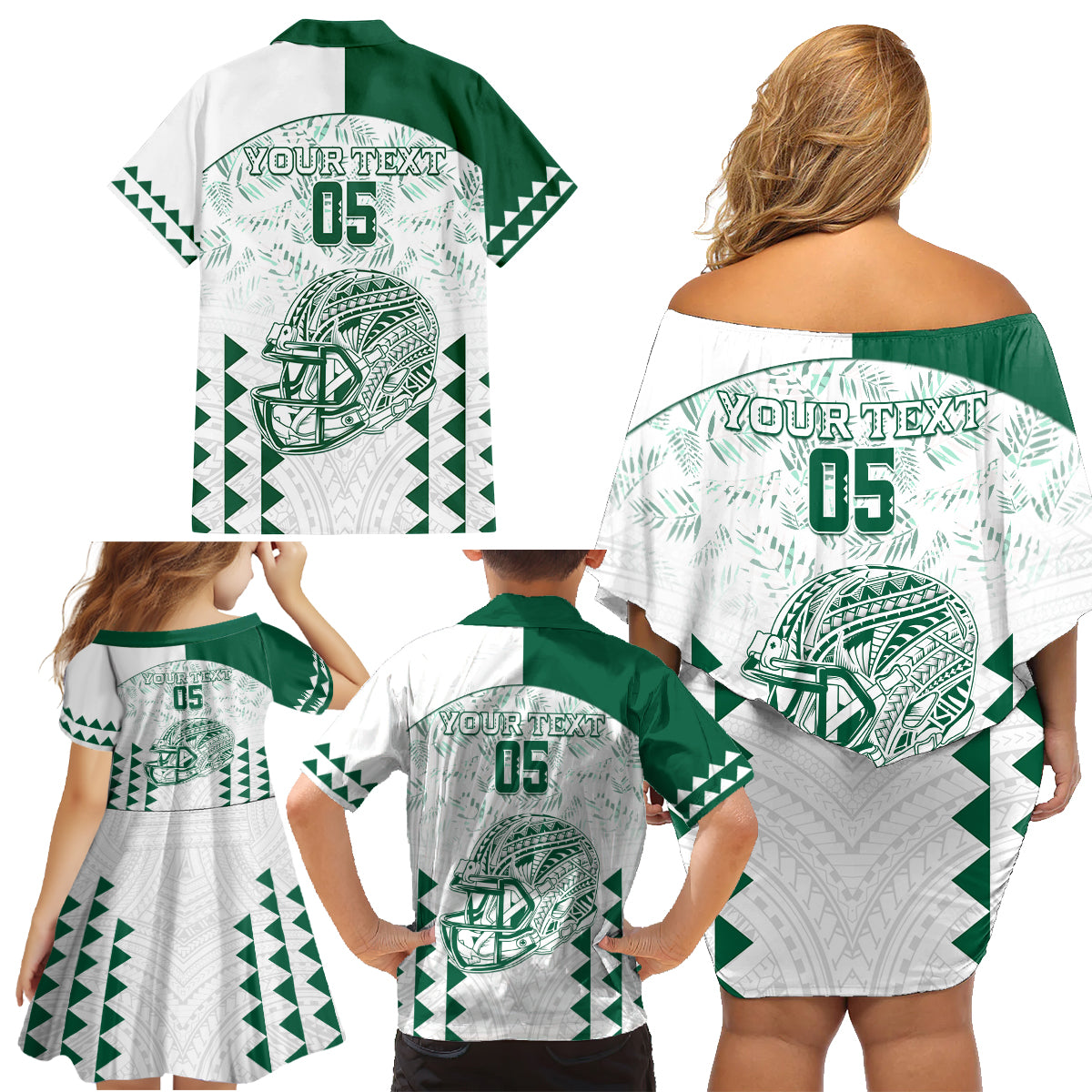 Custom Hawaii Football Family Matching Off Shoulder Short Dress and Hawaiian Shirt Rainbow Warriors Kakau Pattern LT05 - Polynesian Pride