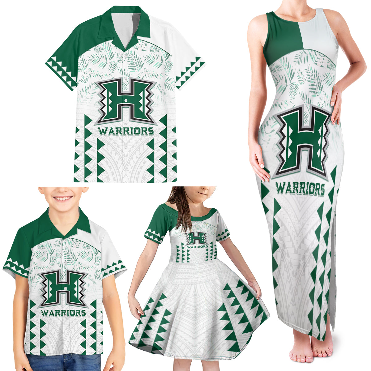 Custom Hawaii Football Family Matching Tank Maxi Dress and Hawaiian Shirt Rainbow Warriors Kakau Pattern LT05 - Polynesian Pride