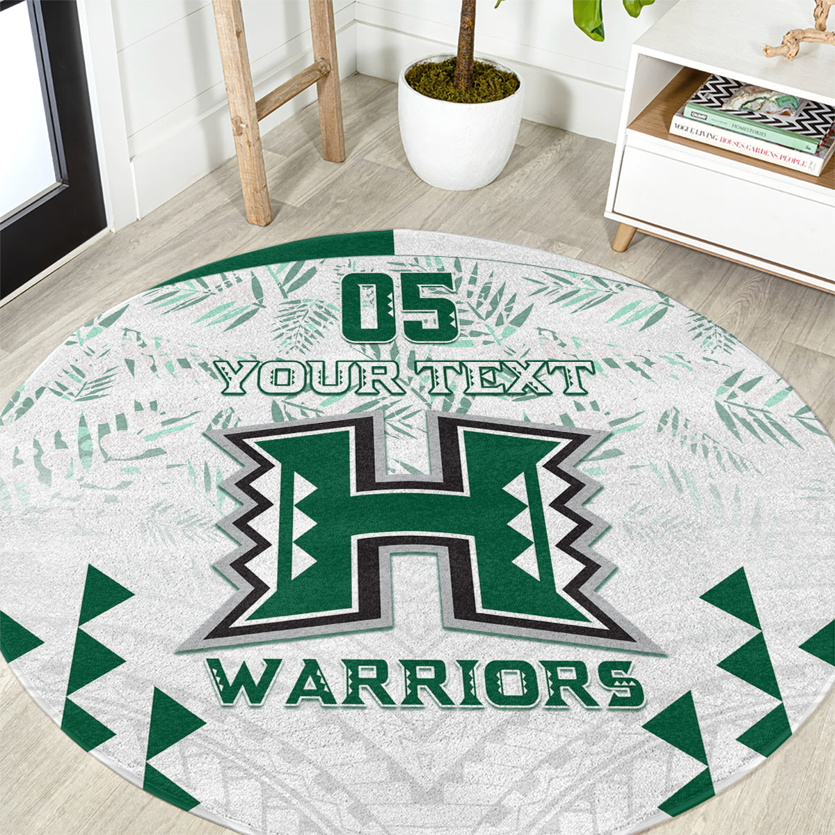 Custom Hawaii Football Round Carpet Rainbow Warriors Kakau Pattern LT05 White - Polynesian Pride