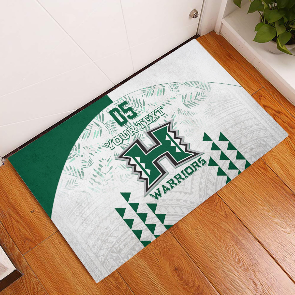 Custom Hawaii Football Rubber Doormat Rainbow Warriors Kakau Pattern LT05 White - Polynesian Pride