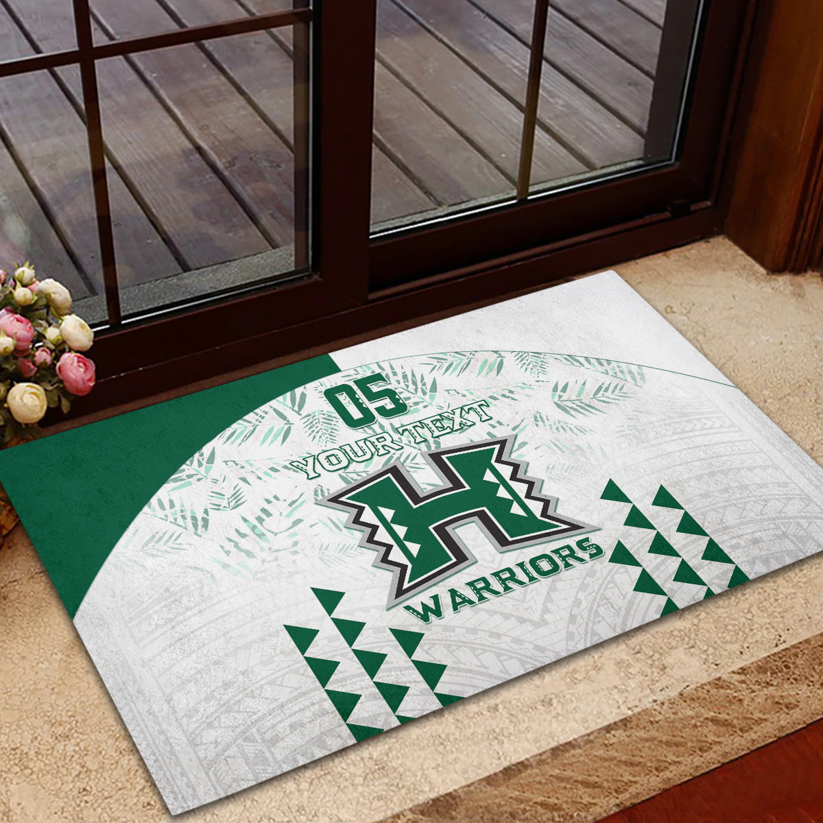 Custom Hawaii Football Rubber Doormat Rainbow Warriors Kakau Pattern LT05 - Polynesian Pride