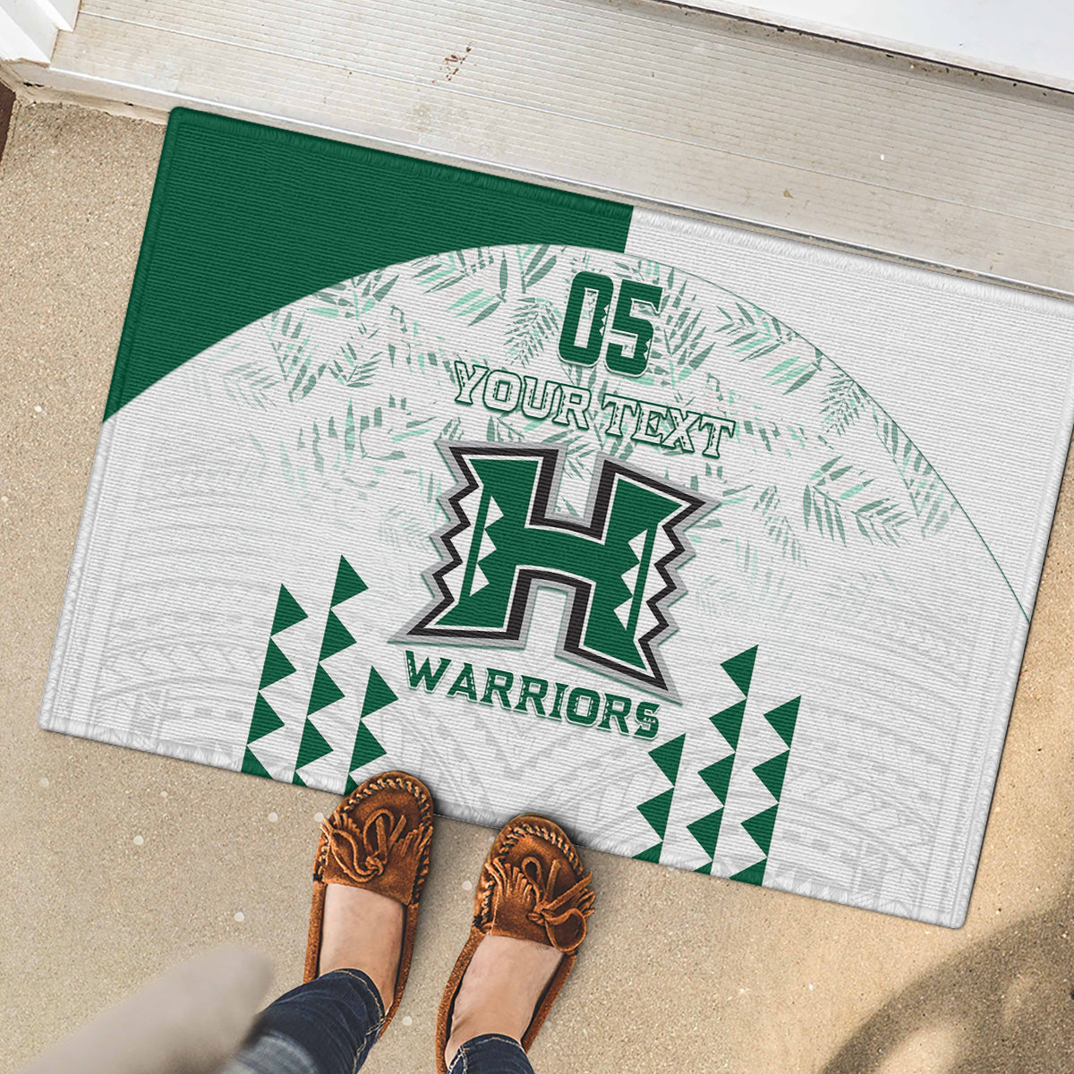 Custom Hawaii Football Rubber Doormat Rainbow Warriors Kakau Pattern LT05 - Polynesian Pride