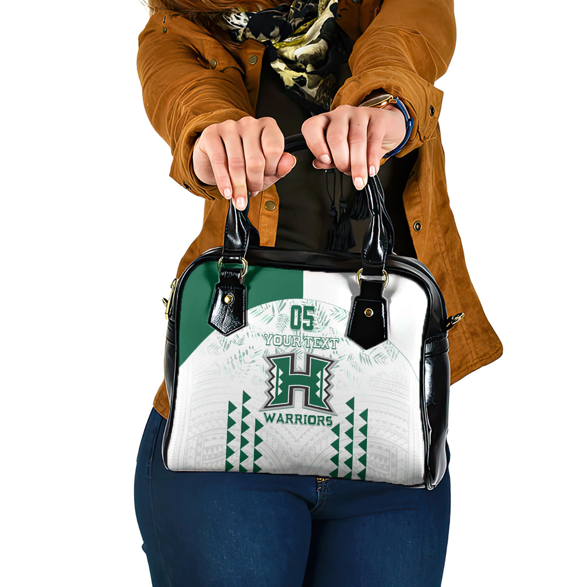 Custom Hawaii Football Shoulder Handbag Rainbow Warriors Kakau Pattern LT05 One Size White - Polynesian Pride