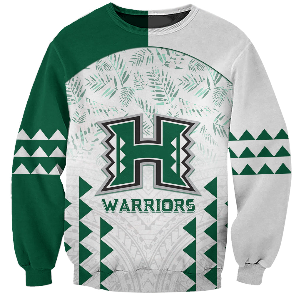 Custom Hawaii Football Sweatshirt Rainbow Warriors Kakau Pattern LT05 Unisex White - Polynesian Pride