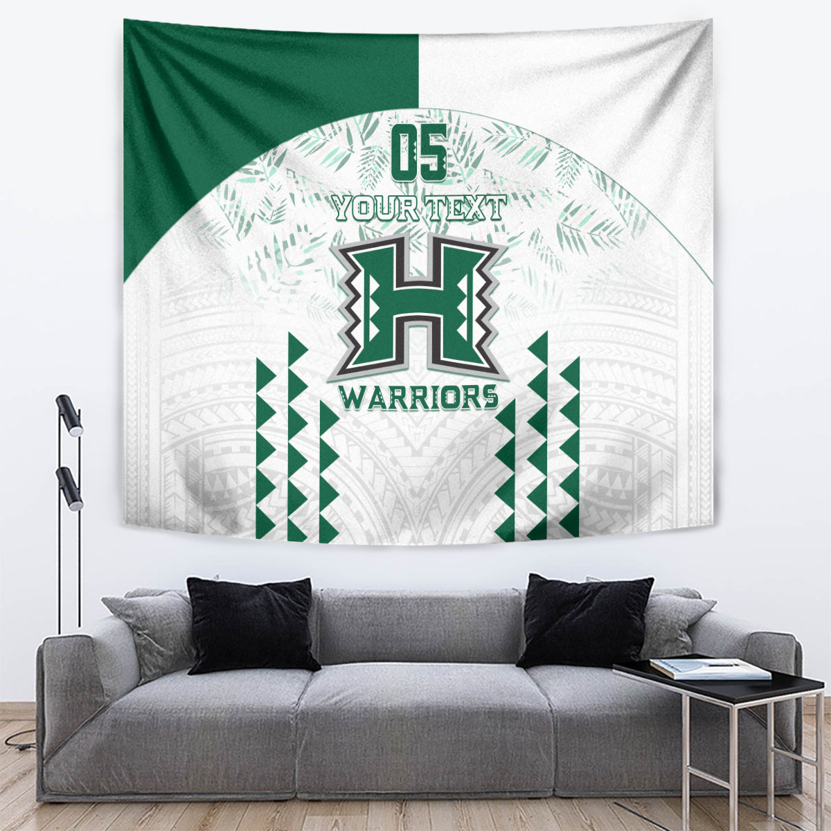 Custom Hawaii Football Tapestry Rainbow Warriors Kakau Pattern LT05 White - Polynesian Pride