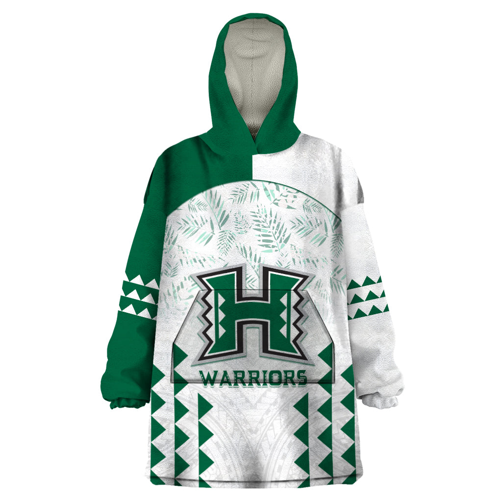 Custom Hawaii Football Wearable Blanket Hoodie Rainbow Warriors Kakau Pattern LT05 One Size White - Polynesian Pride