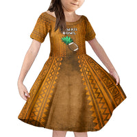 Custom Hawaii Honolulu Football Bowl Family Matching Off Shoulder Long Sleeve Dress and Hawaiian Shirt Simple Style LT05 Daughter's Dress Brown - Polynesian Pride