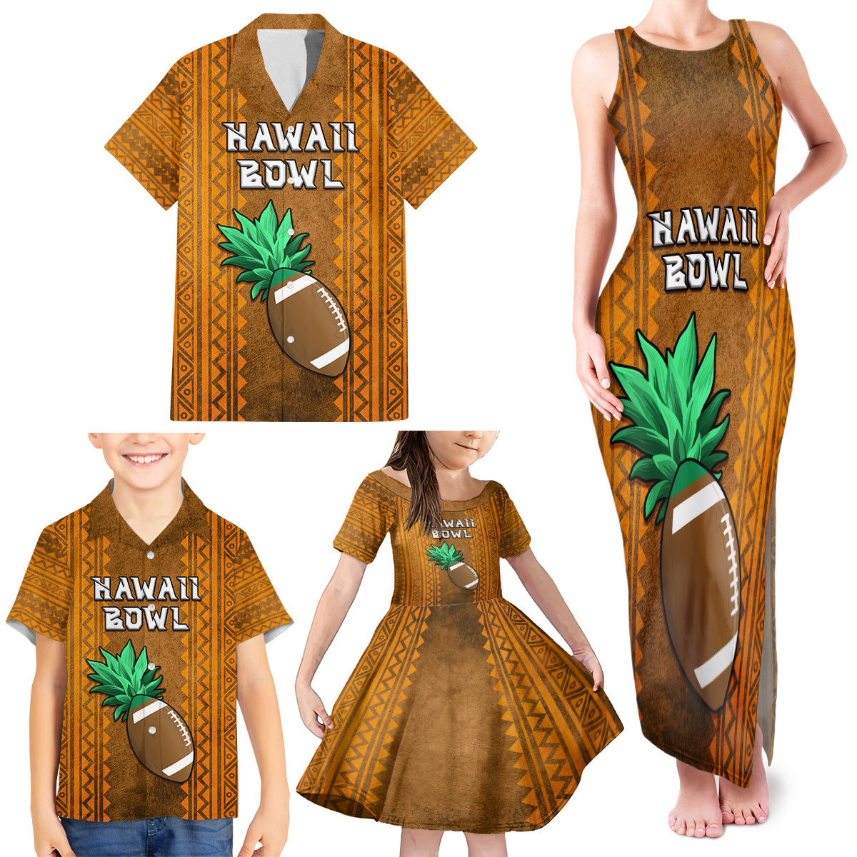 Custom Hawaii Honolulu Football Bowl Family Matching Tank Maxi Dress and Hawaiian Shirt Simple Style LT05 - Polynesian Pride