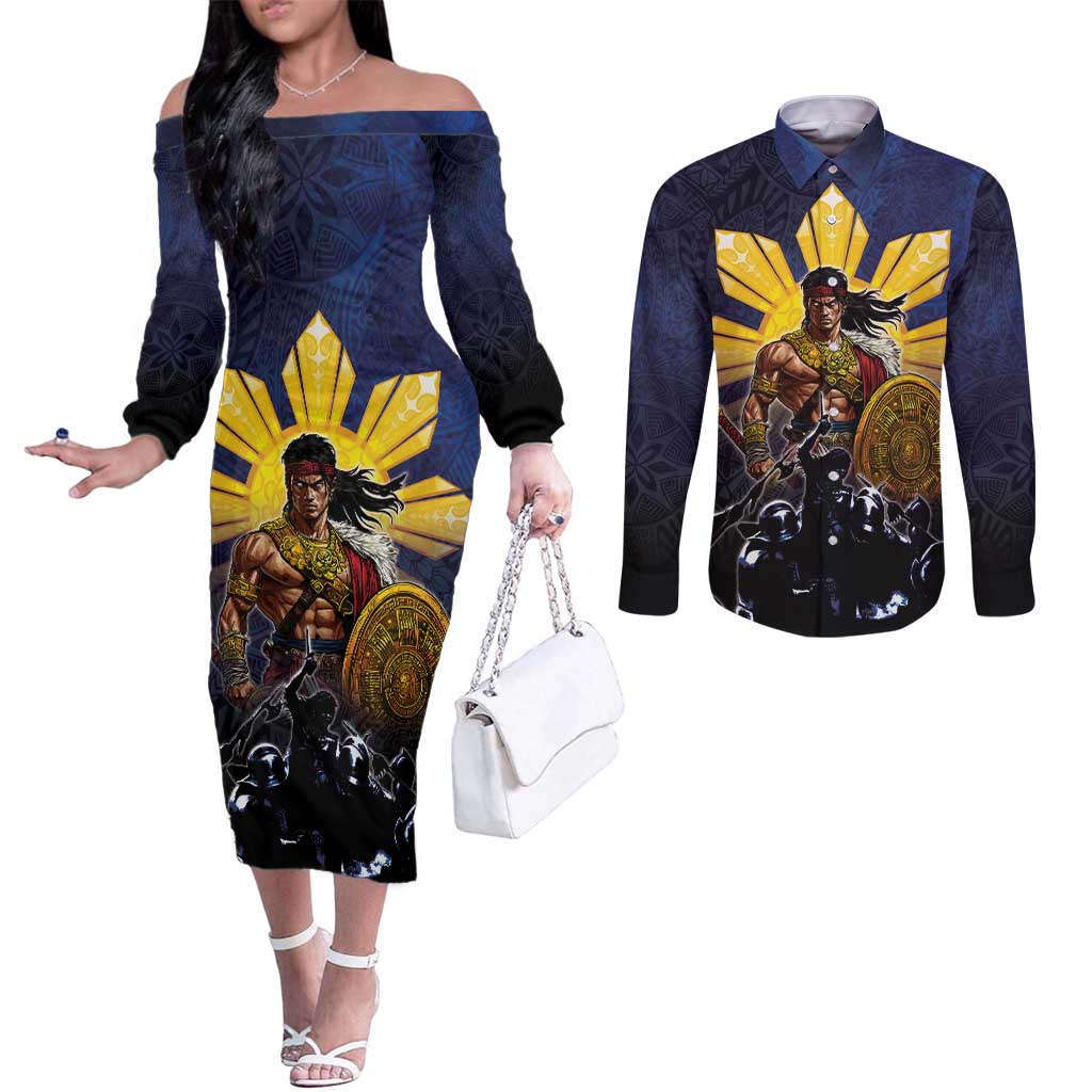 Philippines The First Hero Couples Matching Off The Shoulder Long Sleeve Dress and Long Sleeve Button Shirt Lapu Lapu Know Your Roots