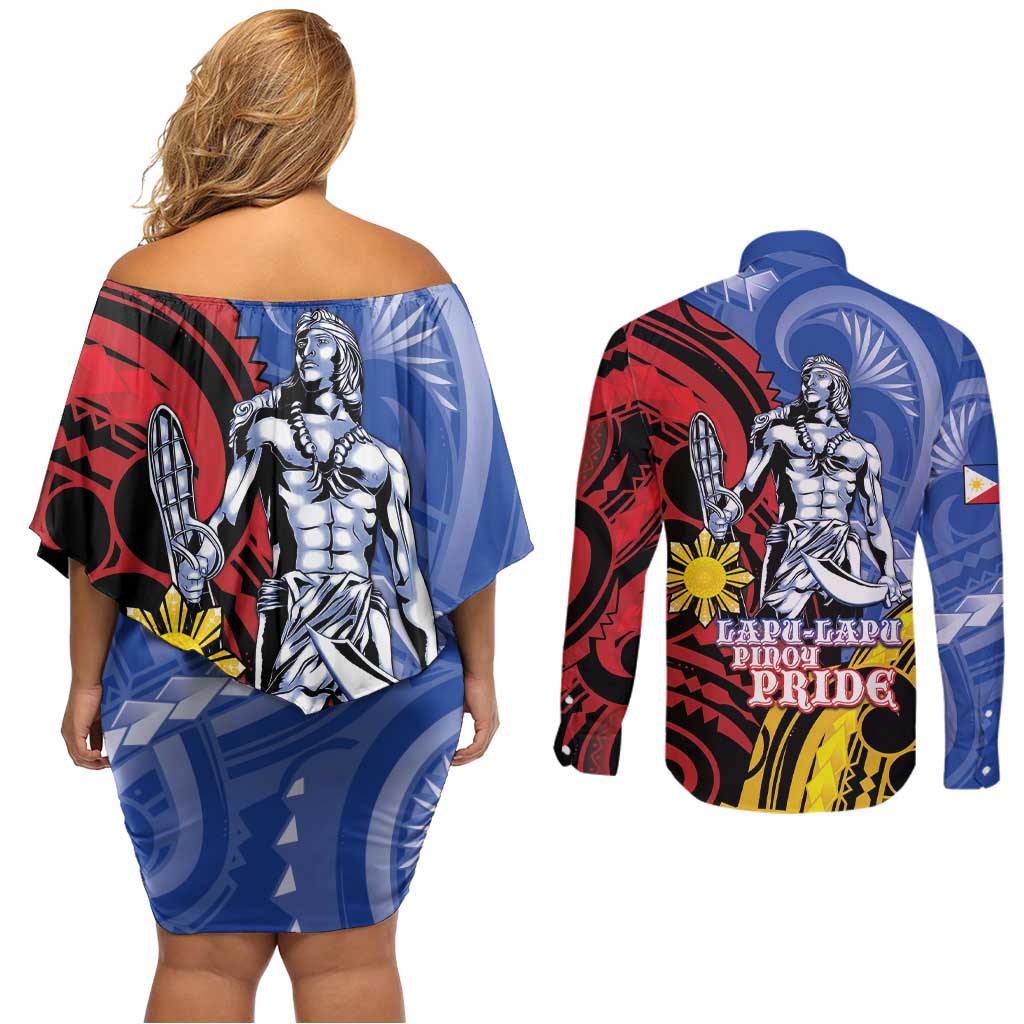 Philippines Lapu-Lapu Couples Matching Off Shoulder Short Dress and Long Sleeve Button Shirt Proud Of My King