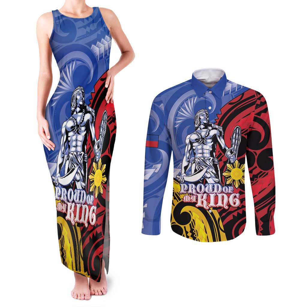 Philippines Lapu-Lapu Couples Matching Tank Maxi Dress and Long Sleeve Button Shirt Proud Of My King