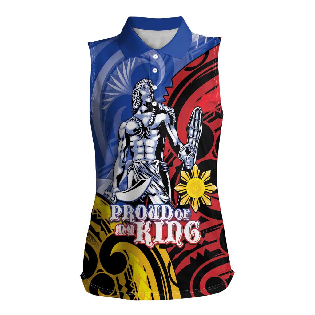 Philippines Lapu-Lapu Women Sleeveless Polo Shirt Proud Of My King LT05 Female Blue - Polynesian Pride
