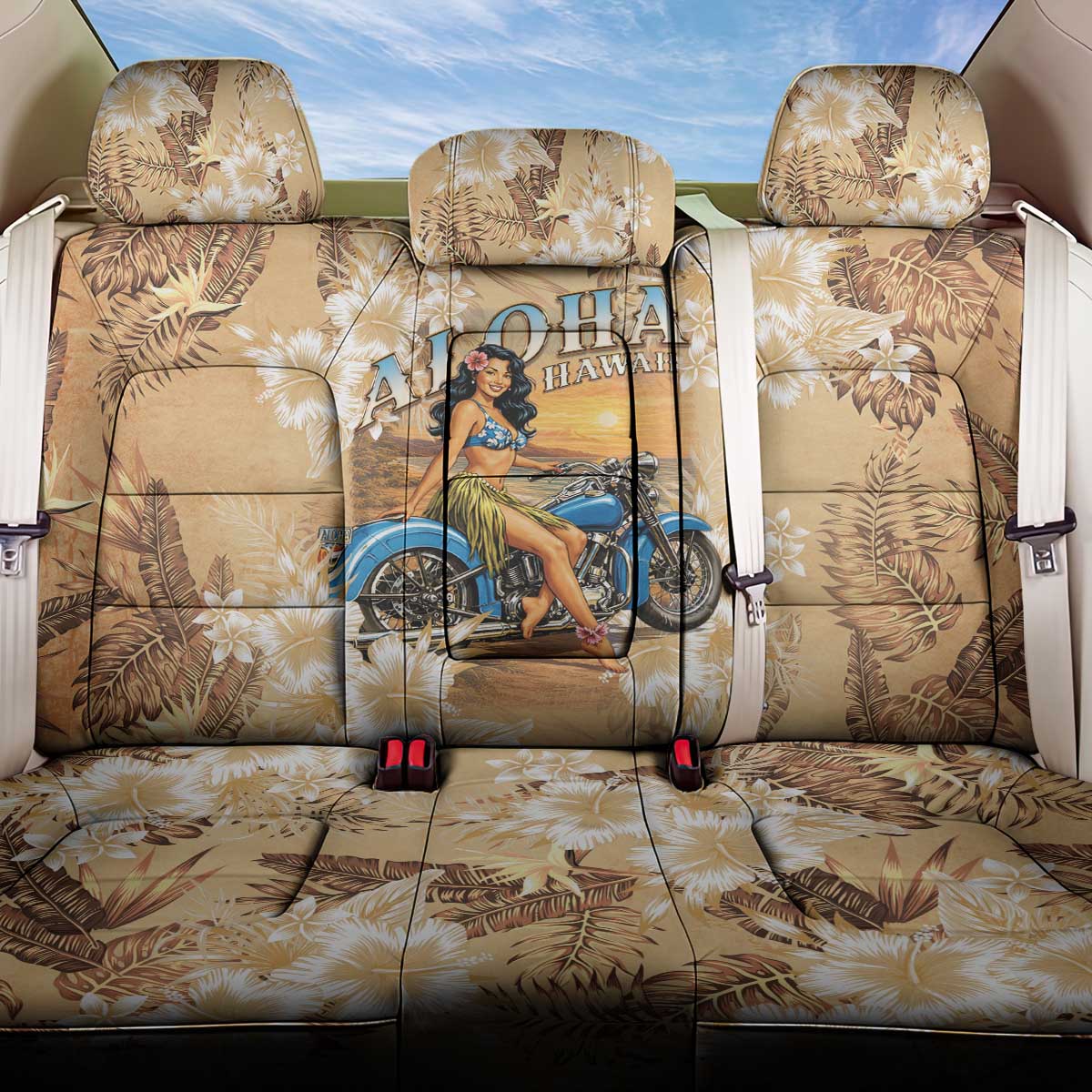 Aloha Hawaii Biker Back Car Seat Cover Ride To Paradise