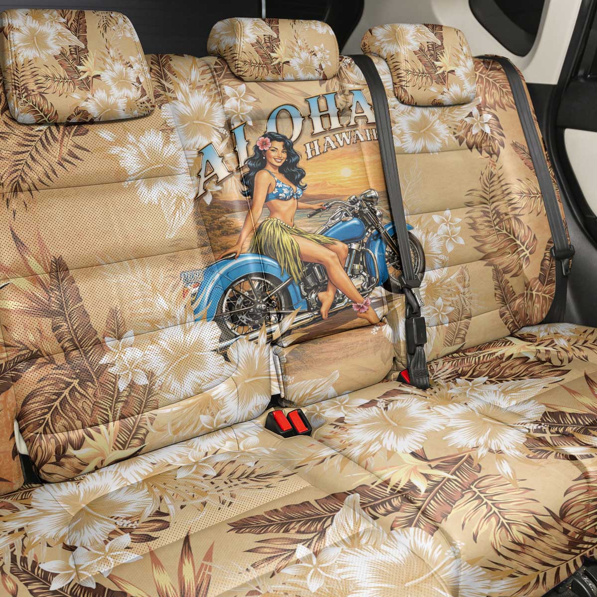 Aloha Hawaii Biker Back Car Seat Cover Ride To Paradise LT05 - Polynesian Pride