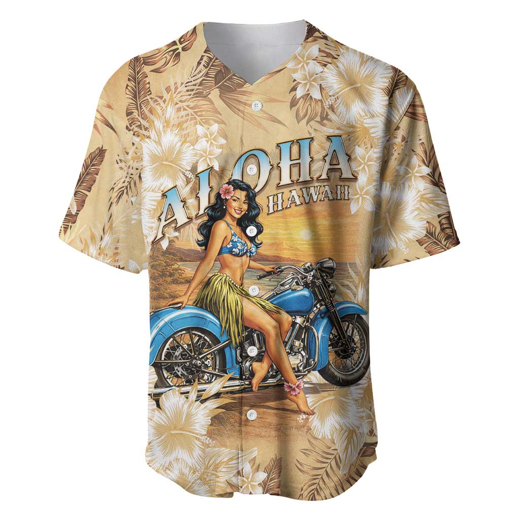 Aloha Hawaii Biker Baseball Jersey Ride To Paradise LT05 Beige - Polynesian Pride