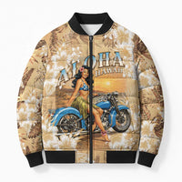 Aloha Hawaii Biker Bomber Puffer Jacket Ride To Paradise LT05 Unisex Beige - Polynesian Pride