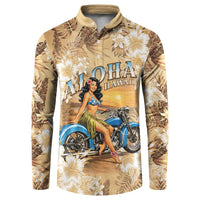 Aloha Hawaii Biker Button Sweatshirt Ride To Paradise LT05 Beige - Polynesian Pride