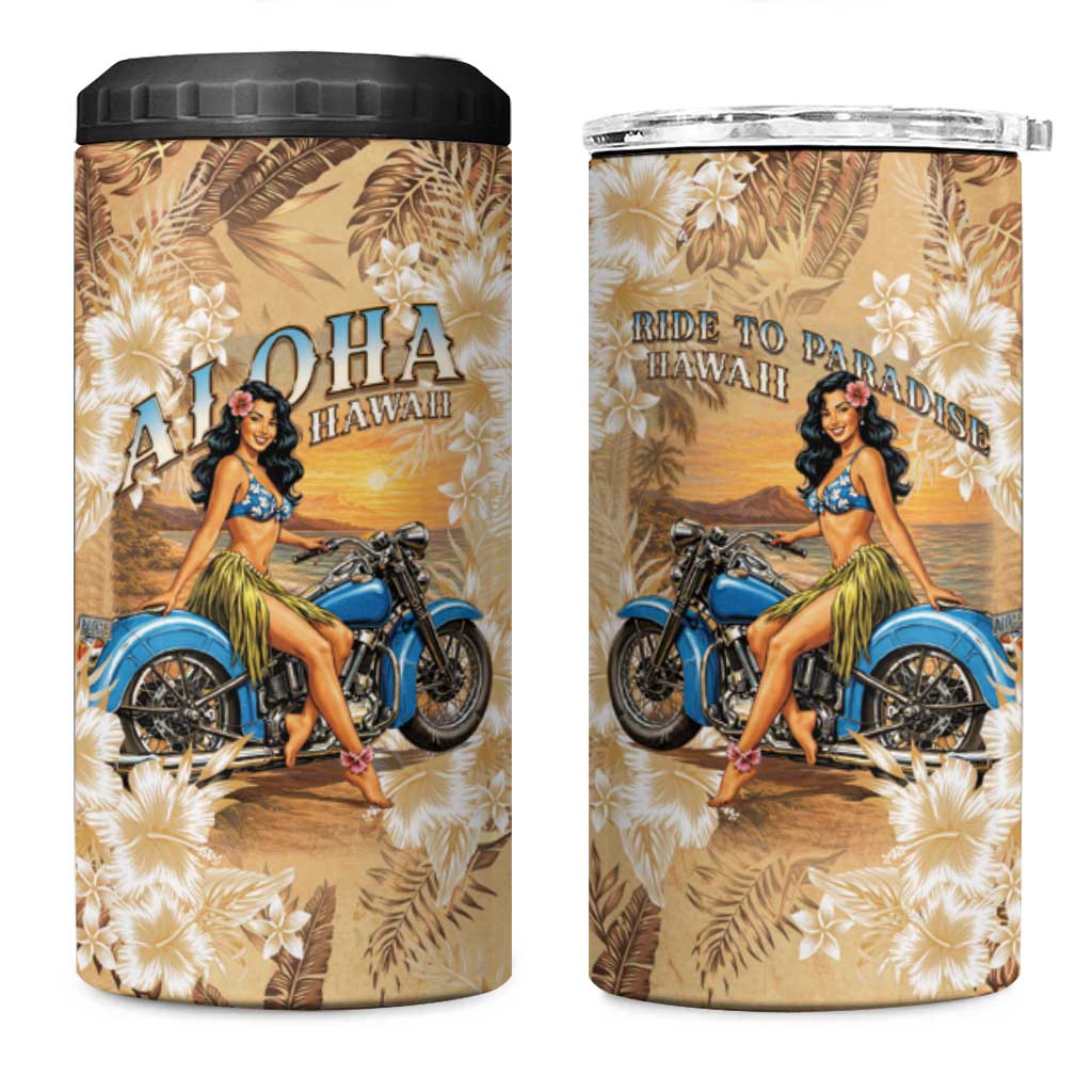 Aloha Hawaii Biker 4 in 1 Can Cooler Tumbler Ride To Paradise LT05 One Size: 16 oz Beige - Polynesian Pride