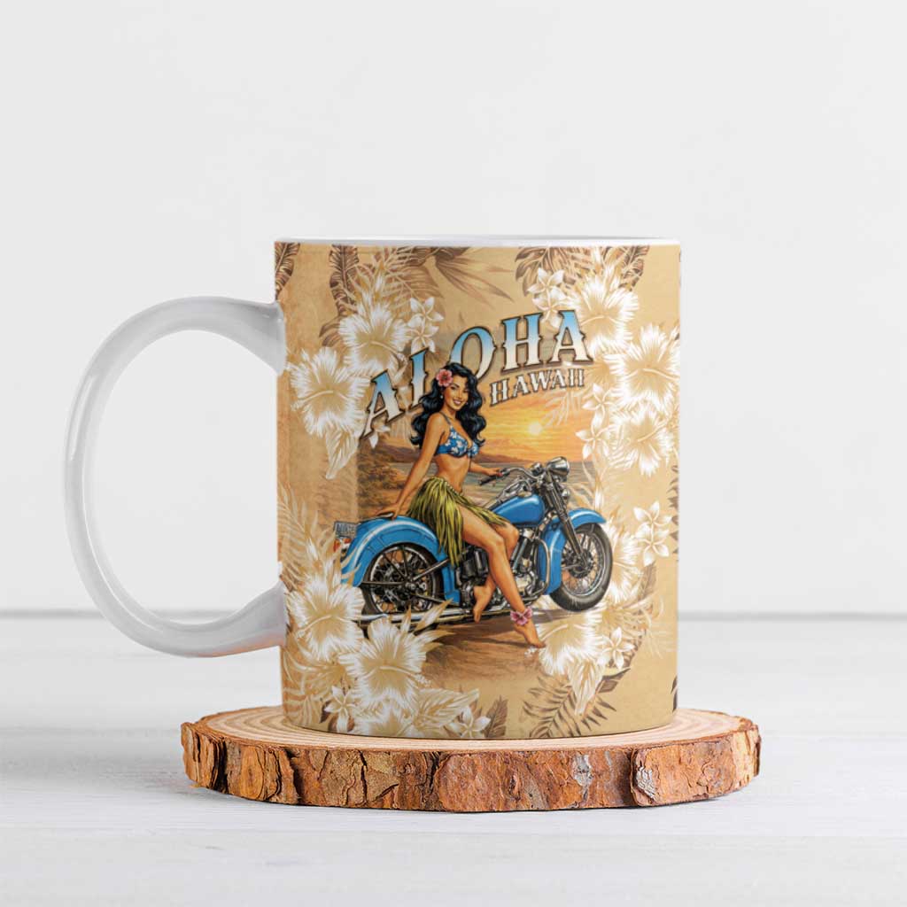 Aloha Hawaii Biker Ceramic Mug Ride To Paradise LT05 Beige - Polynesian Pride
