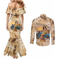 Aloha Hawaii Biker Couples Matching Mermaid Dress and Long Sleeve Button Shirt Ride To Paradise LT05 - Polynesian Pride