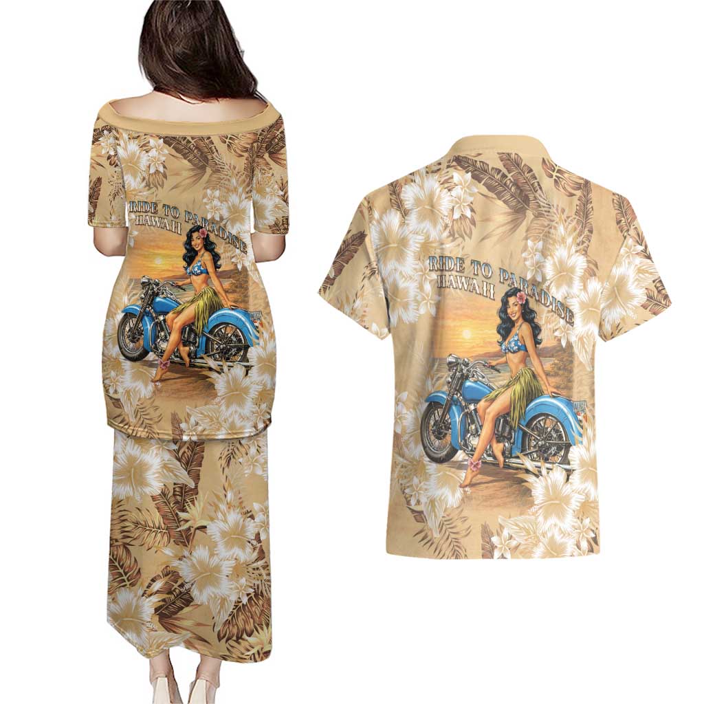 Aloha Hawaii Biker Couples Matching Puletasi and Hawaiian Shirt Ride To Paradise LT05 - Polynesian Pride