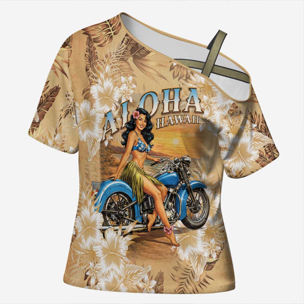 Aloha Hawaii Biker Cross Shoulder Shirt Ride To Paradise LT05 Female Beige - Polynesian Pride