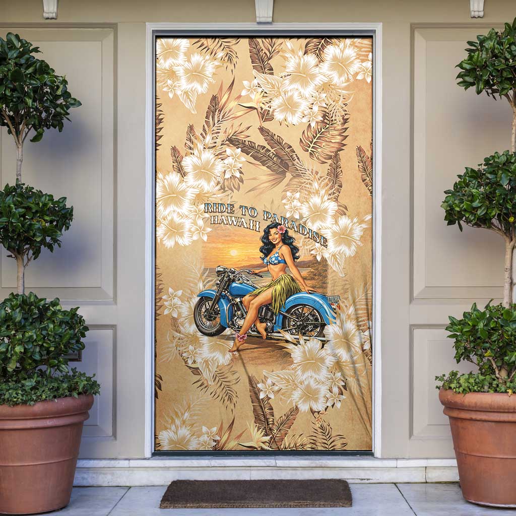 Aloha Hawaii Biker Door Cover Ride To Paradise LT05 Beige - Polynesian Pride
