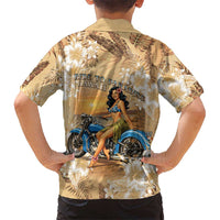 Aloha Hawaii Biker Family Matching Off Shoulder Short Dress and Hawaiian Shirt Ride To Paradise