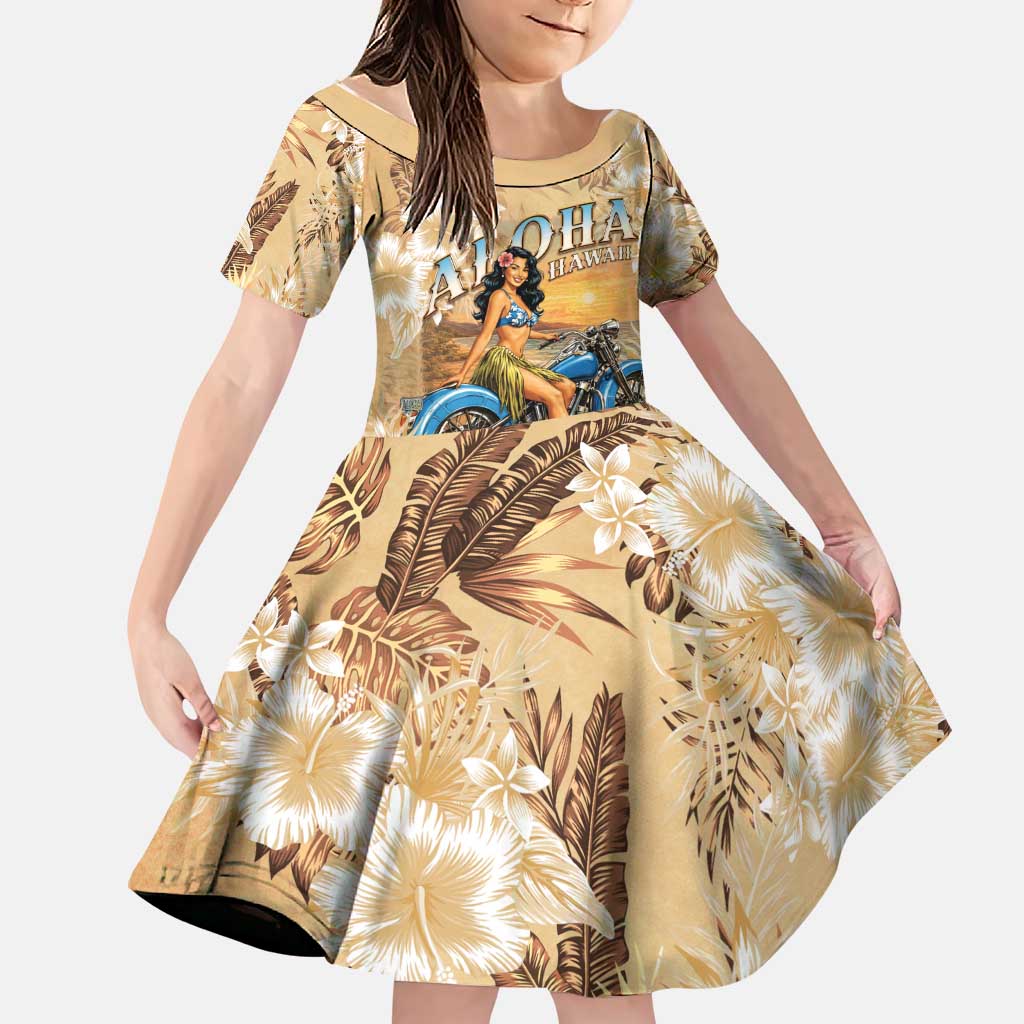 Aloha Hawaii Biker Family Matching Short Sleeve Bodycon Dress and Hawaiian Shirt Ride To Paradise