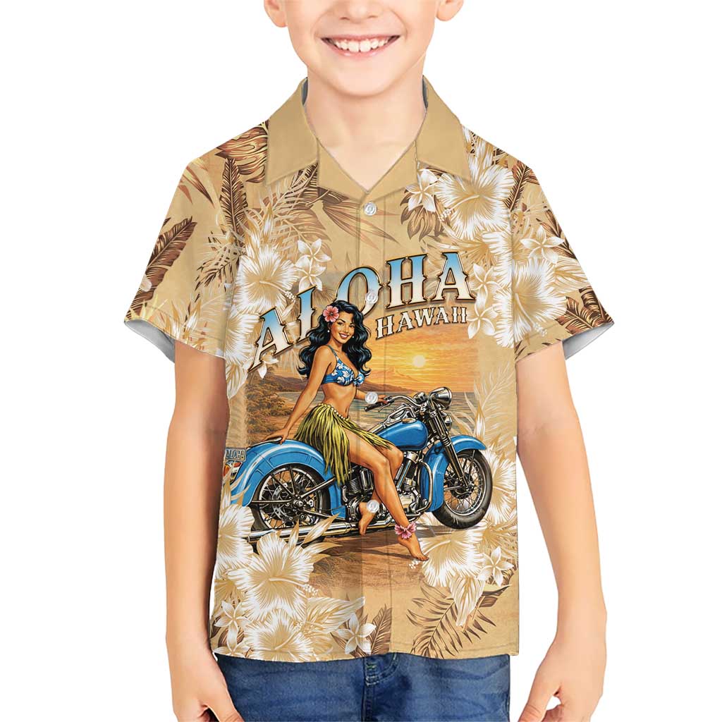 Aloha Hawaii Biker Family Matching Short Sleeve Bodycon Dress and Hawaiian Shirt Ride To Paradise