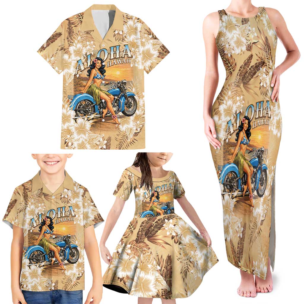Aloha Hawaii Biker Family Matching Tank Maxi Dress and Hawaiian Shirt Ride To Paradise