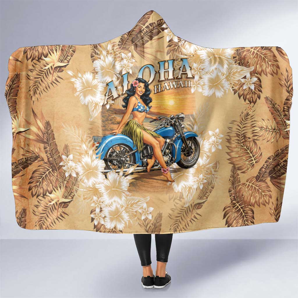 Aloha Hawaii Biker Hooded Blanket Ride To Paradise LT05 One Size Beige - Polynesian Pride